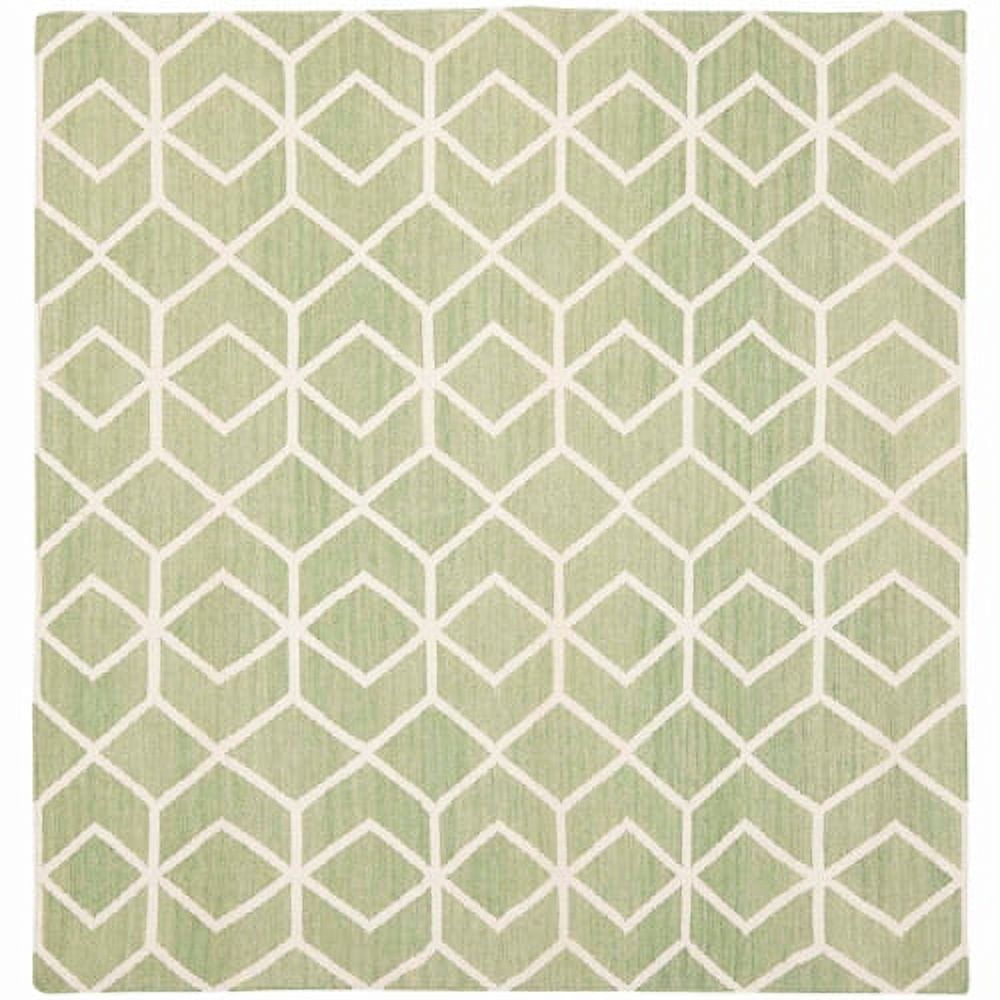 Sage and Ivory Geometric Wool Flatweave Rug, 8' x 10'