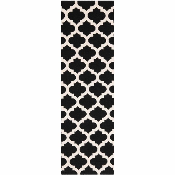 SAFAVIEH Dhurries Aditya Geometric Runner Rug, Black/Ivory, 2'6" x 10'