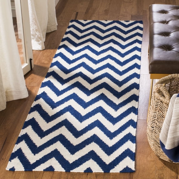Safavieh Dhurries Bentley Geometric Runner Rug, Dark Blue/Ivory, 2'6" x 10'