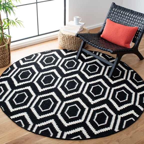 Safavieh Dhurries Bianca Geometric Area Rug, Black/Ivory, 8' x 8' Round