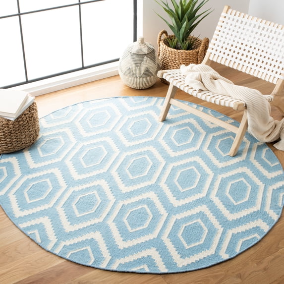 Safavieh Dhurries Bianca Geometric Area Rug, Blue/Ivory, 6' x 6' Round