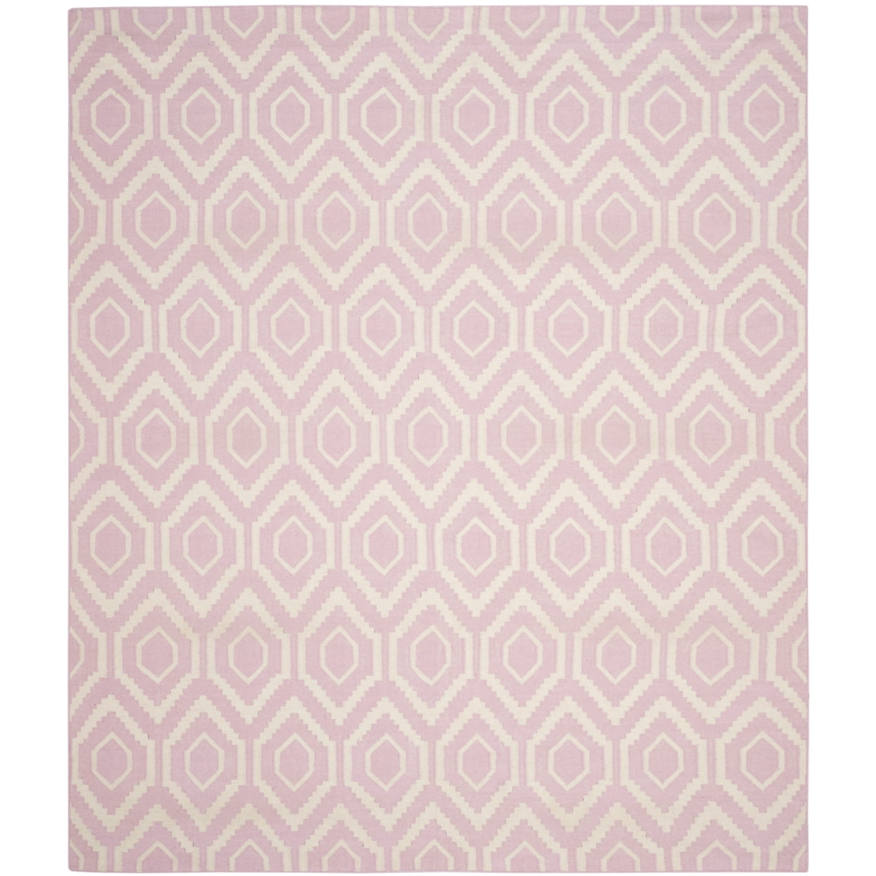 Pink and Ivory Geometric Wool Flat Weave Area Rug, 5' x 8'