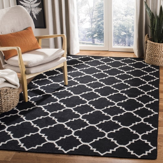 Safavieh Dhurries Brad Geometric Area Rug, Black/Ivory, 6' x 9'