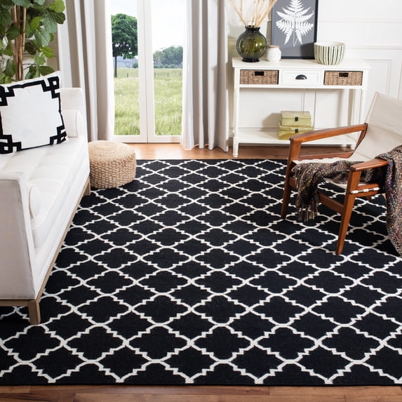 Safavieh Dhurries Brad Geometric Area Rug, Black/Ivory, 8' x 8' Square