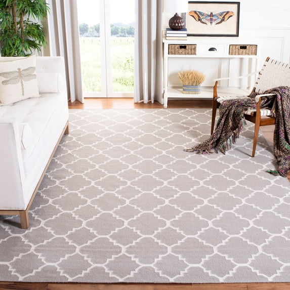 Safavieh Dhurries Brad Geometric Area Rug, Gray/Ivory, 11' x 15'