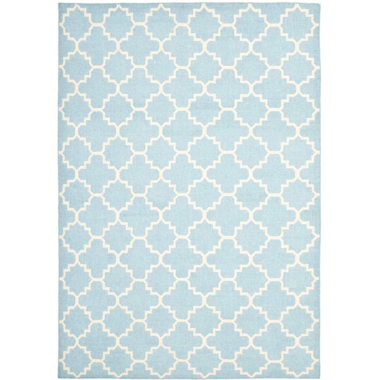 Light Blue and Ivory Geometric Wool 8' x 10' Area Rug