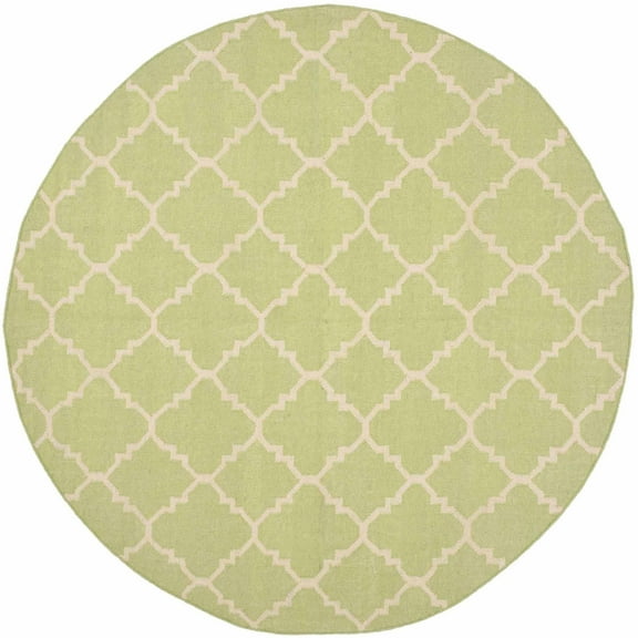 SAFAVIEH Dhurries Brad Geometric Area Rug, Light Green/Ivory, 6' x 6' Round