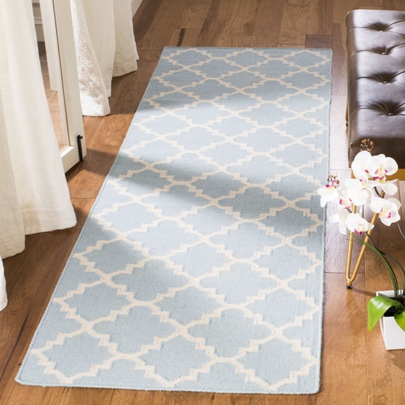 Safavieh Dhurries Brad Geometric Runner Rug, Light Blue/Ivory, 2'6" x 6'