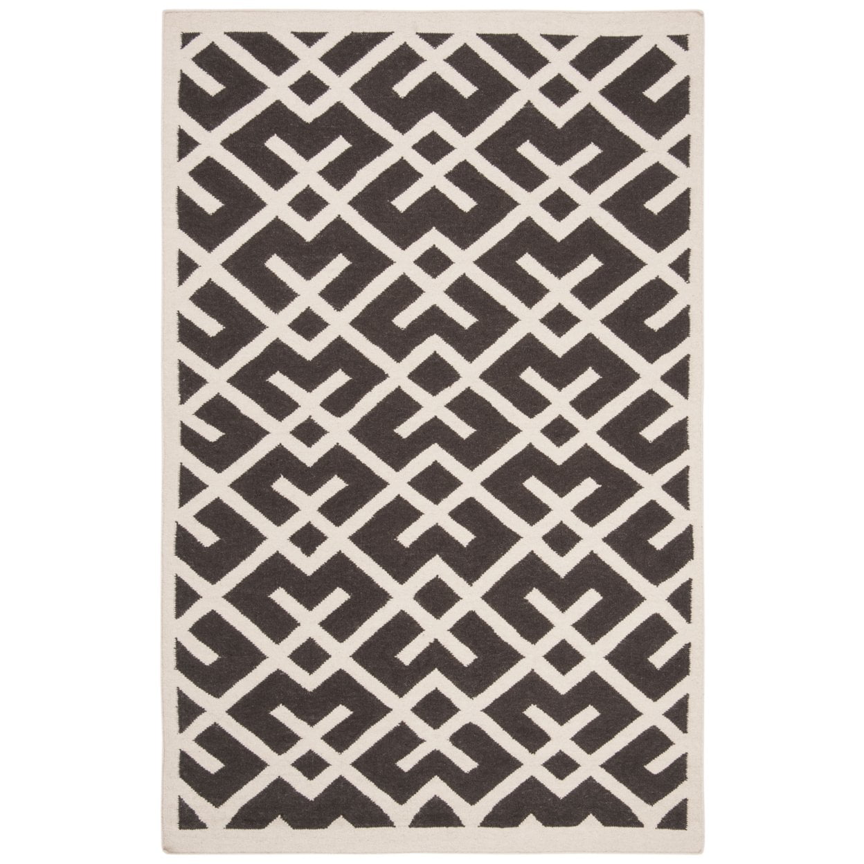 Handwoven Ivory and Brown Geometric Wool 3' x 5' Area Rug