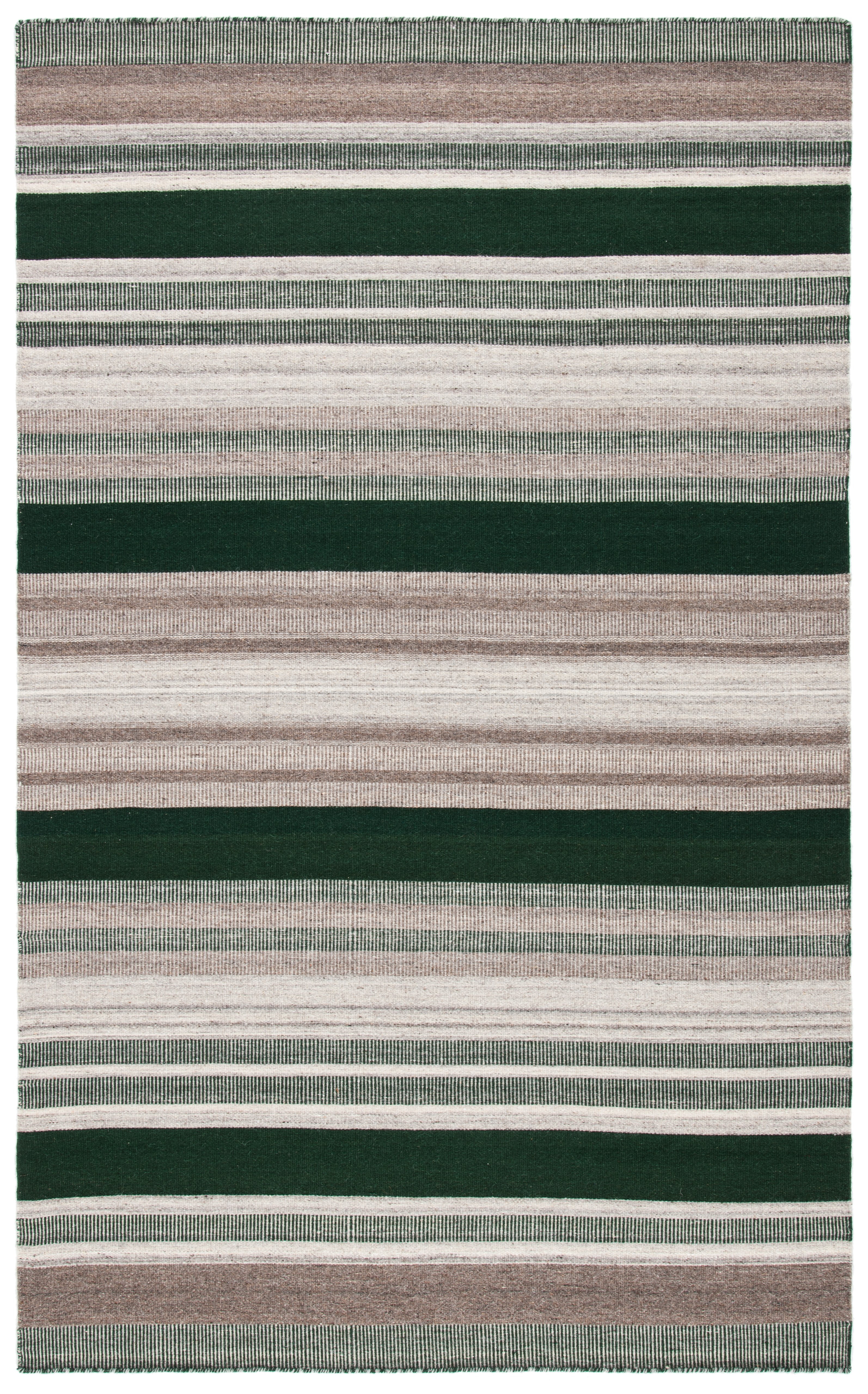 Gray and Green Geometric Wool Flatweave Rug, 3' x 5'