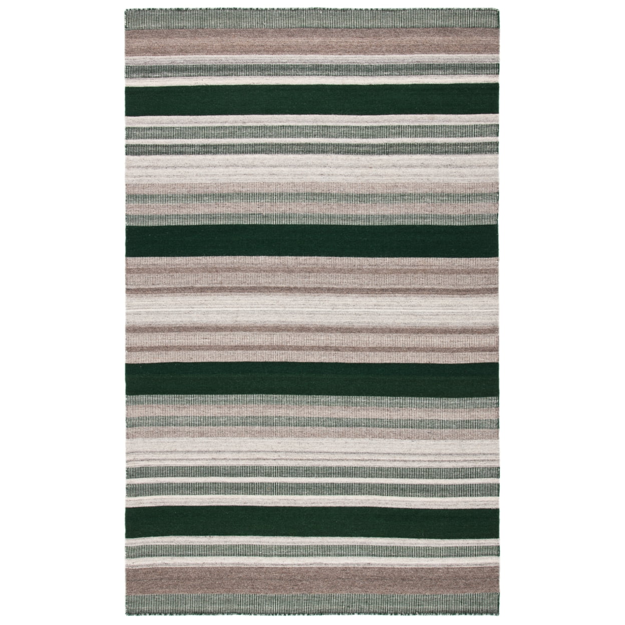 Gray and Green Geometric Wool Flat Weave Area Rug 4' x 6'