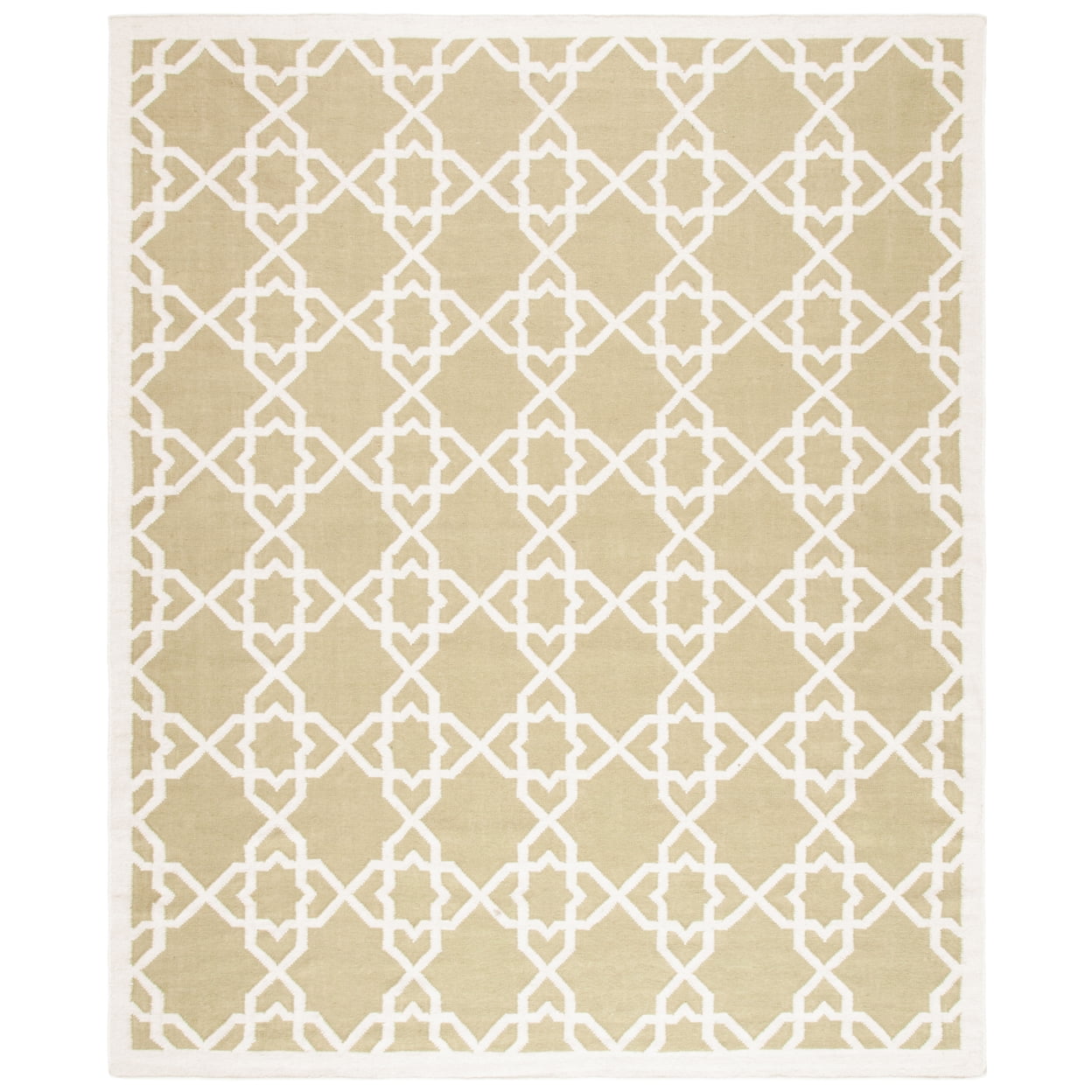 Olive and Ivory Geometric Wool 8' x 10' Area Rug