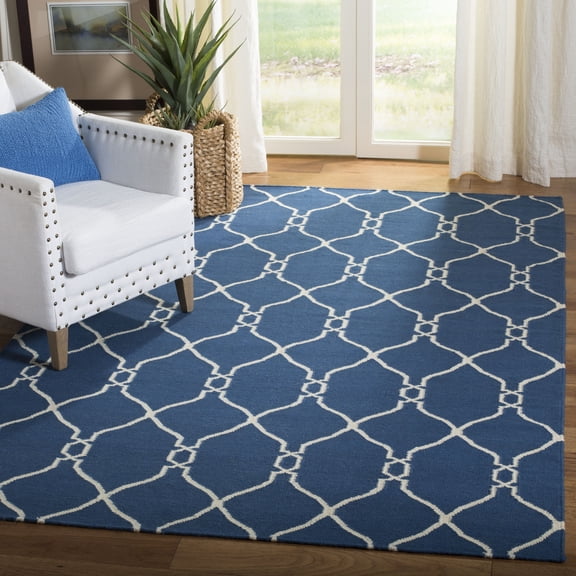 Safavieh Dhurries Ella Geometric Wool Area Rug, Dark Blue, 6' x 6' Square