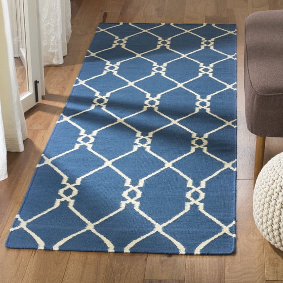Safavieh Dhurries Ella Geometric Wool Runner Rug, Dark Blue, 2'6" x 8'