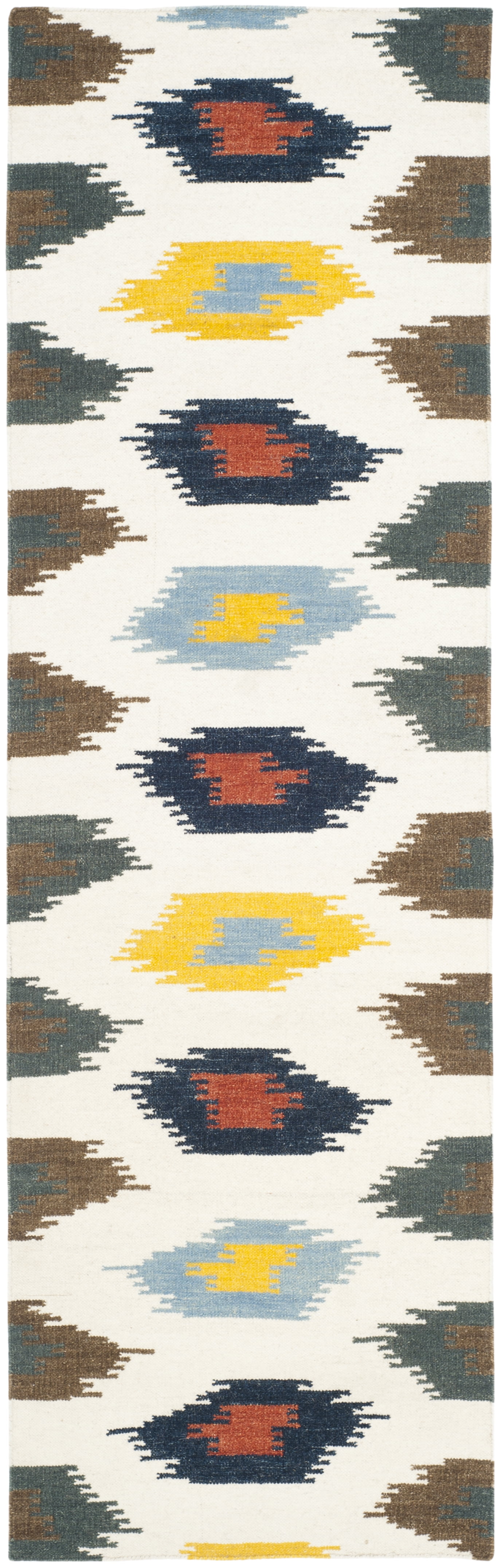 Ivory and Multicolor Wool Flat Woven Runner Rug
