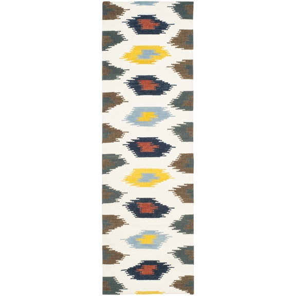SAFAVIEH Dhurries Emmett Geometric Runner Rug, Ivory/Multi, 2'6" x 8'