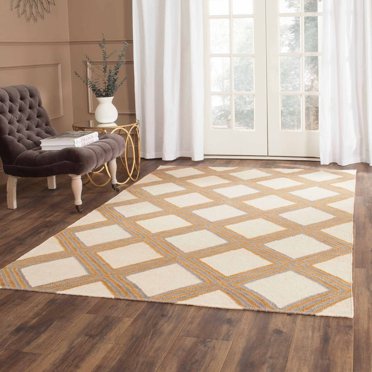 SAFAVIEH Dhurries Erle Geometric Wool Area Rug, Ivory/Gold, 4' x 6'
