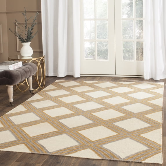 Safavieh Dhurries Erle Geometric Wool Area Rug, Ivory/Gold, 4' x 6'