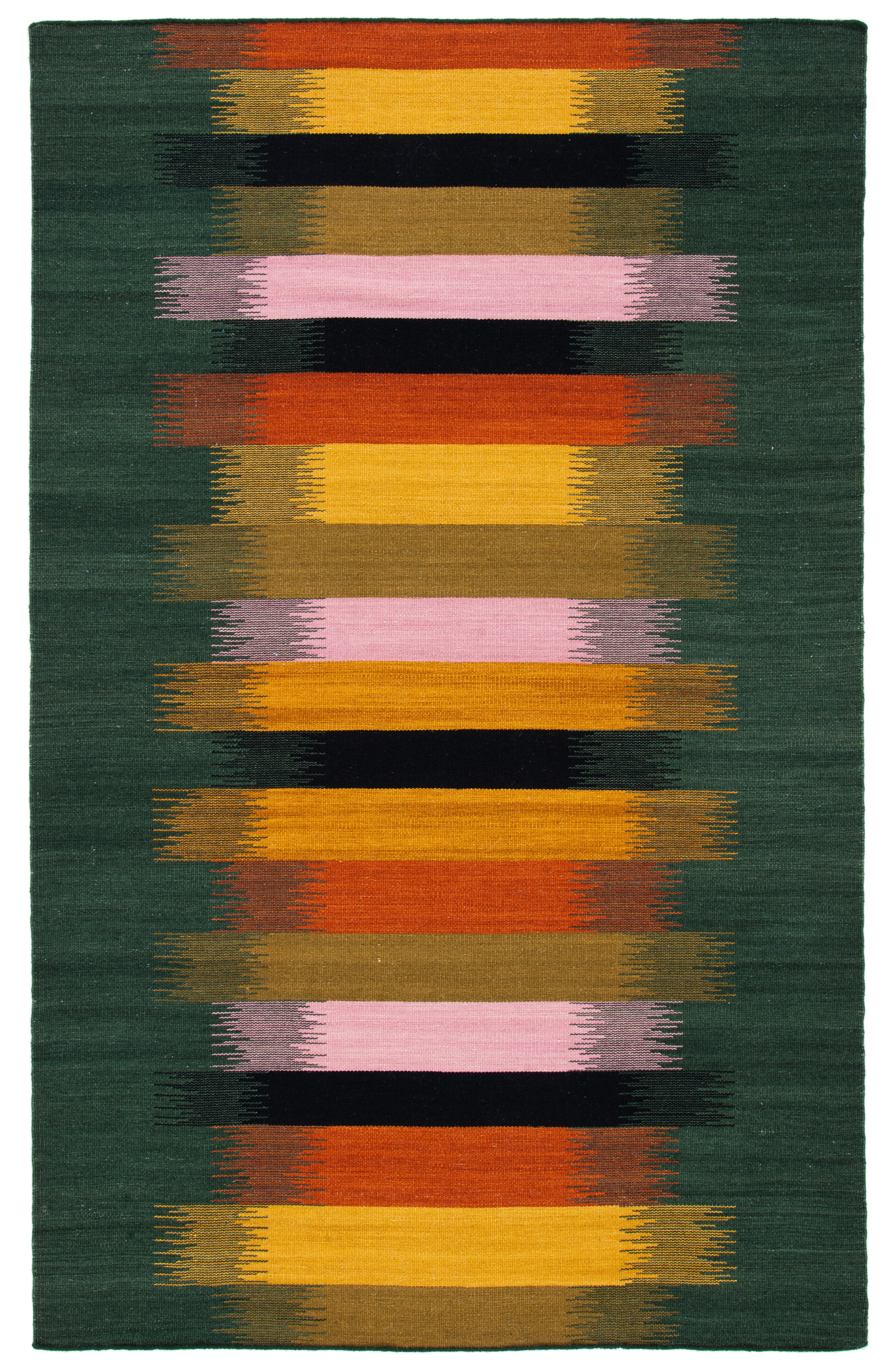 Handwoven Geometric Flatweave Wool Rug in Brown / Yellow - 4' x 6'