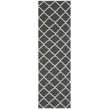 SAFAVIEH Dhurries Hector Geometric Wool Runner Rug, Chocolate/Ivory, 2'6" x 8'