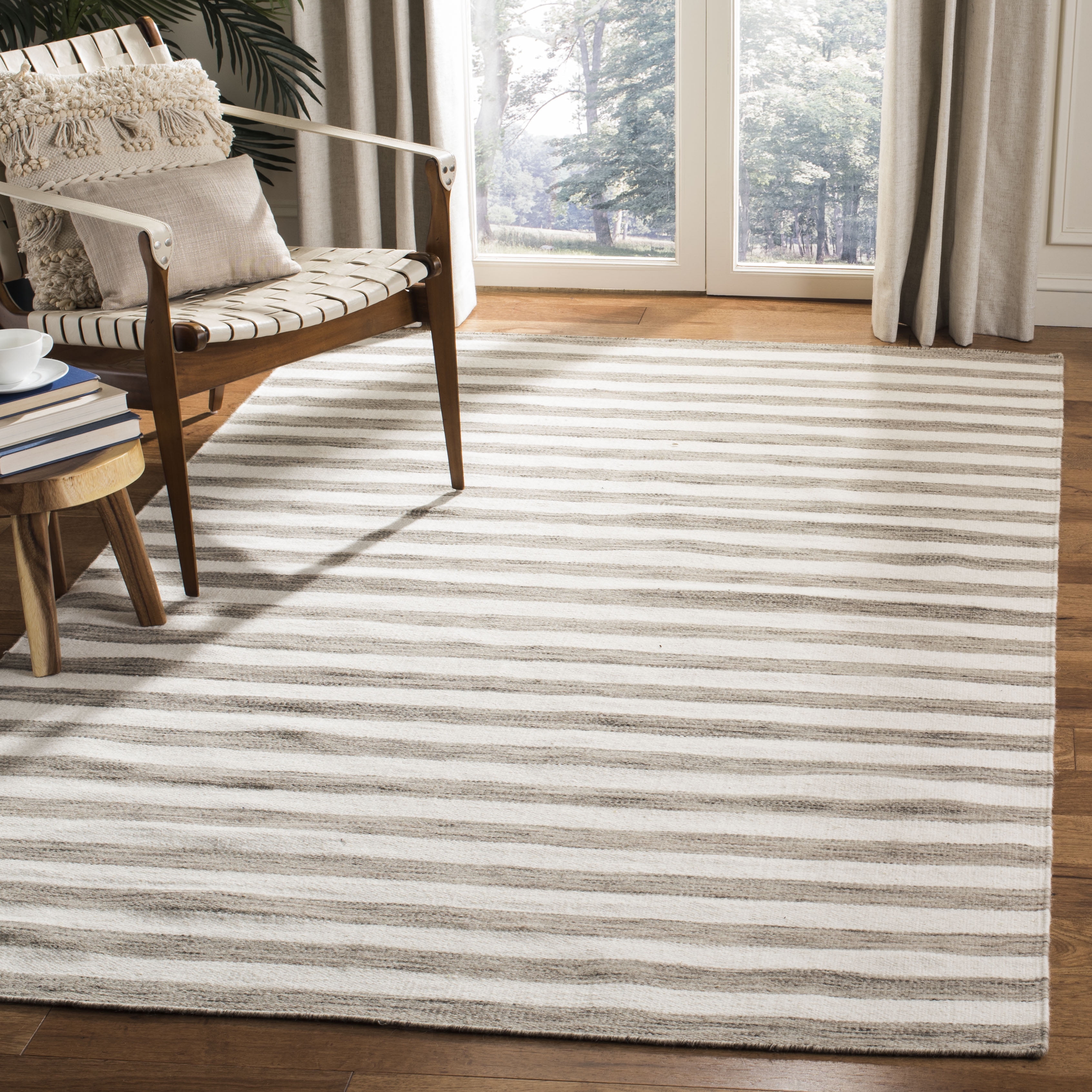 Ivory and Brown Wool Flat Woven Square Area Rug