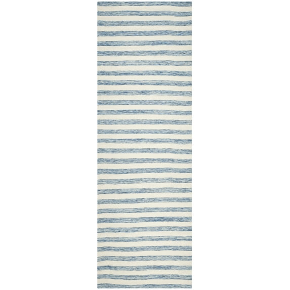 SAFAVIEH Dhurries Joetta Geometric Runner Rug, Blue/Ivory, 2'6" x 10'
