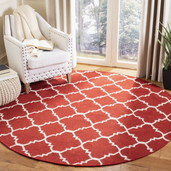 Safavieh Dhurries Jona Geometric Area Rug, Red/Ivory, 6' x 6' Round