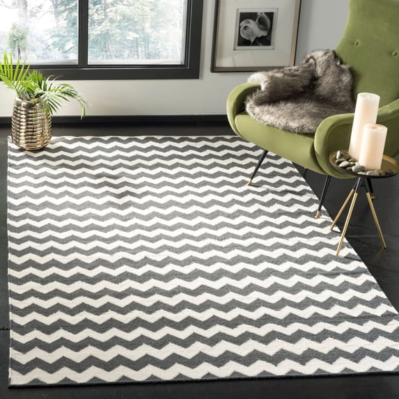SAFAVIEH Dhurries Karissa Geometric Area Rug, Ivory/Charcoal, 8' x 10'