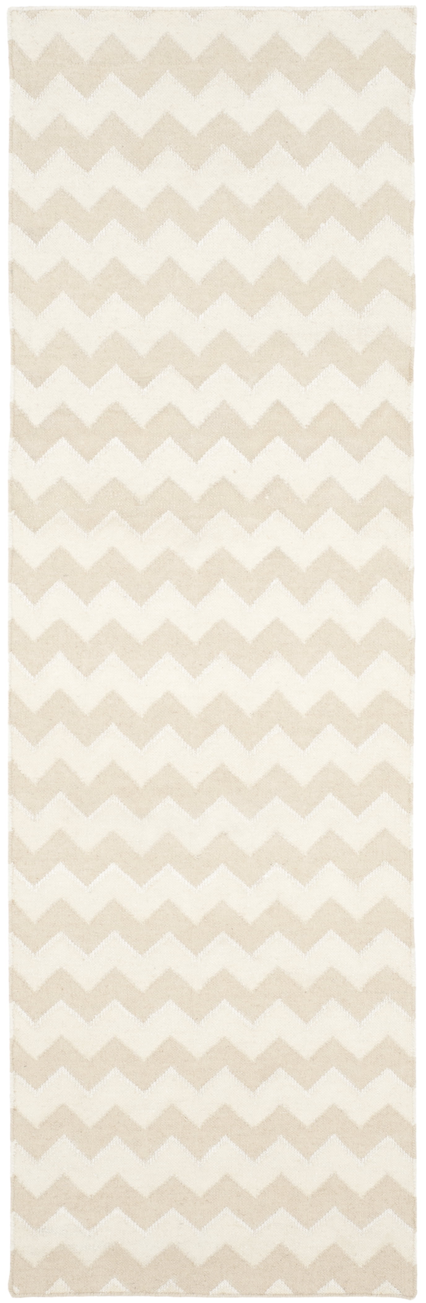 Beige and Ivory Geometric Wool Flat Woven Runner Rug