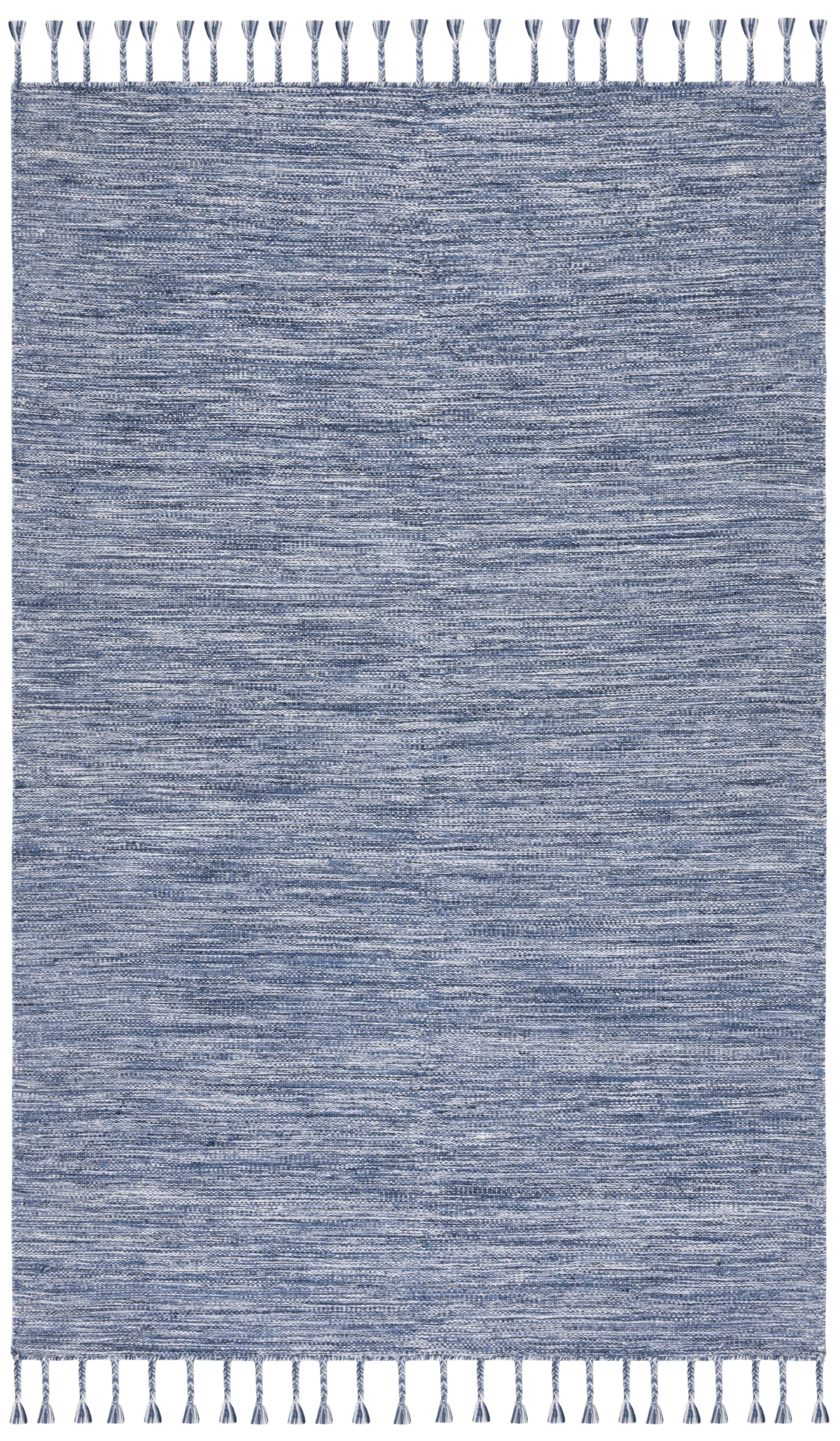 SAFAVIEH Dhurries Ksenija Solid Wool Area Rug, Navy/Beige, 4' x 6'