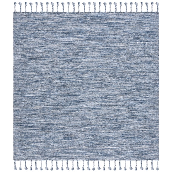 SAFAVIEH Dhurries Ksenija Solid Wool Area Rug, Navy/Beige, 6' x 6' Square