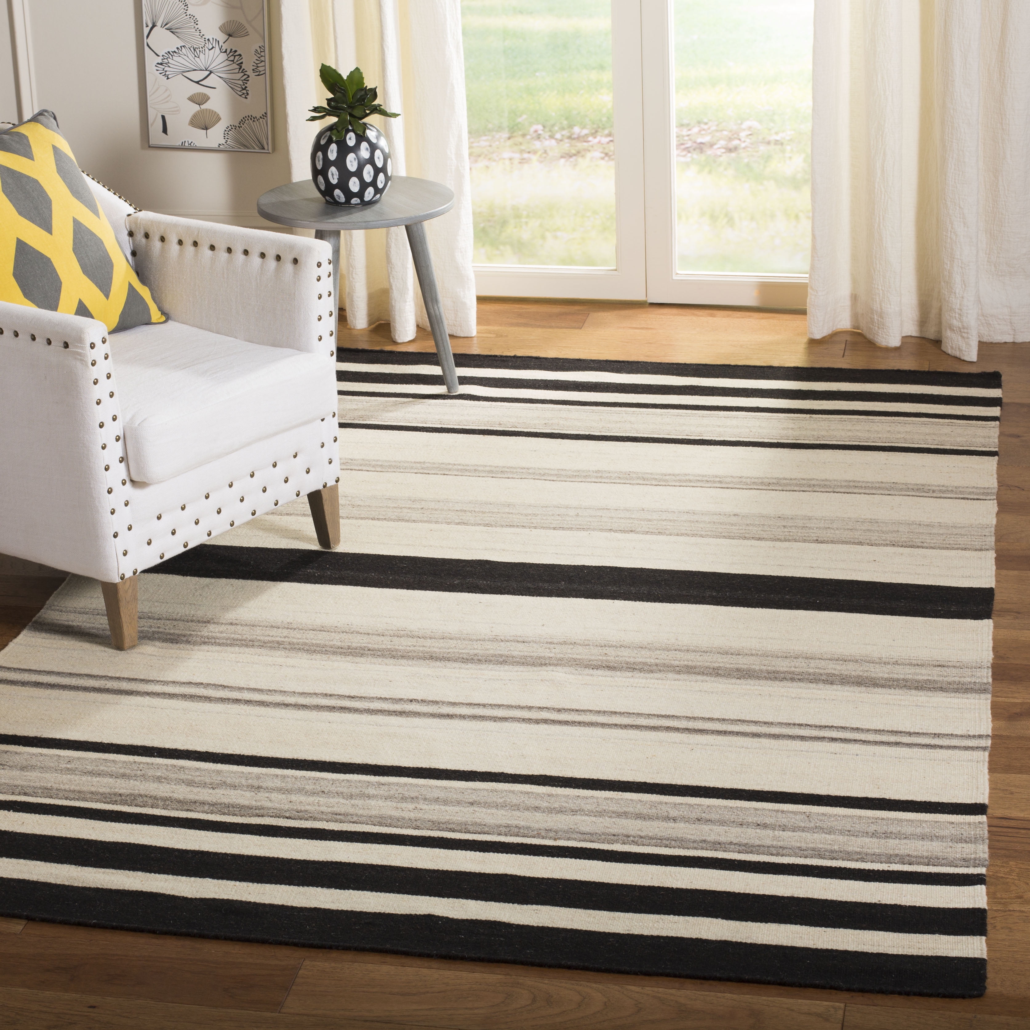SAFAVIEH Dhurries Leila Geometric Area Rug, Natural/Grey, 9' x 12'