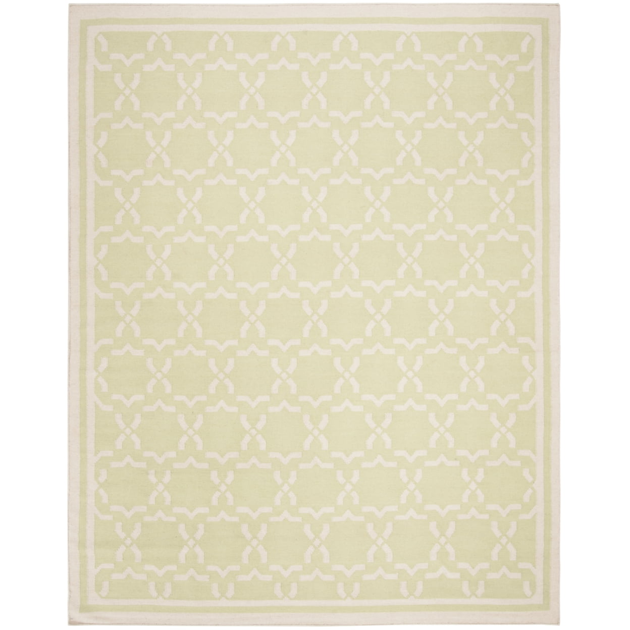 Ivory and Light Green Geometric Wool Square Rug, 6' x 6'