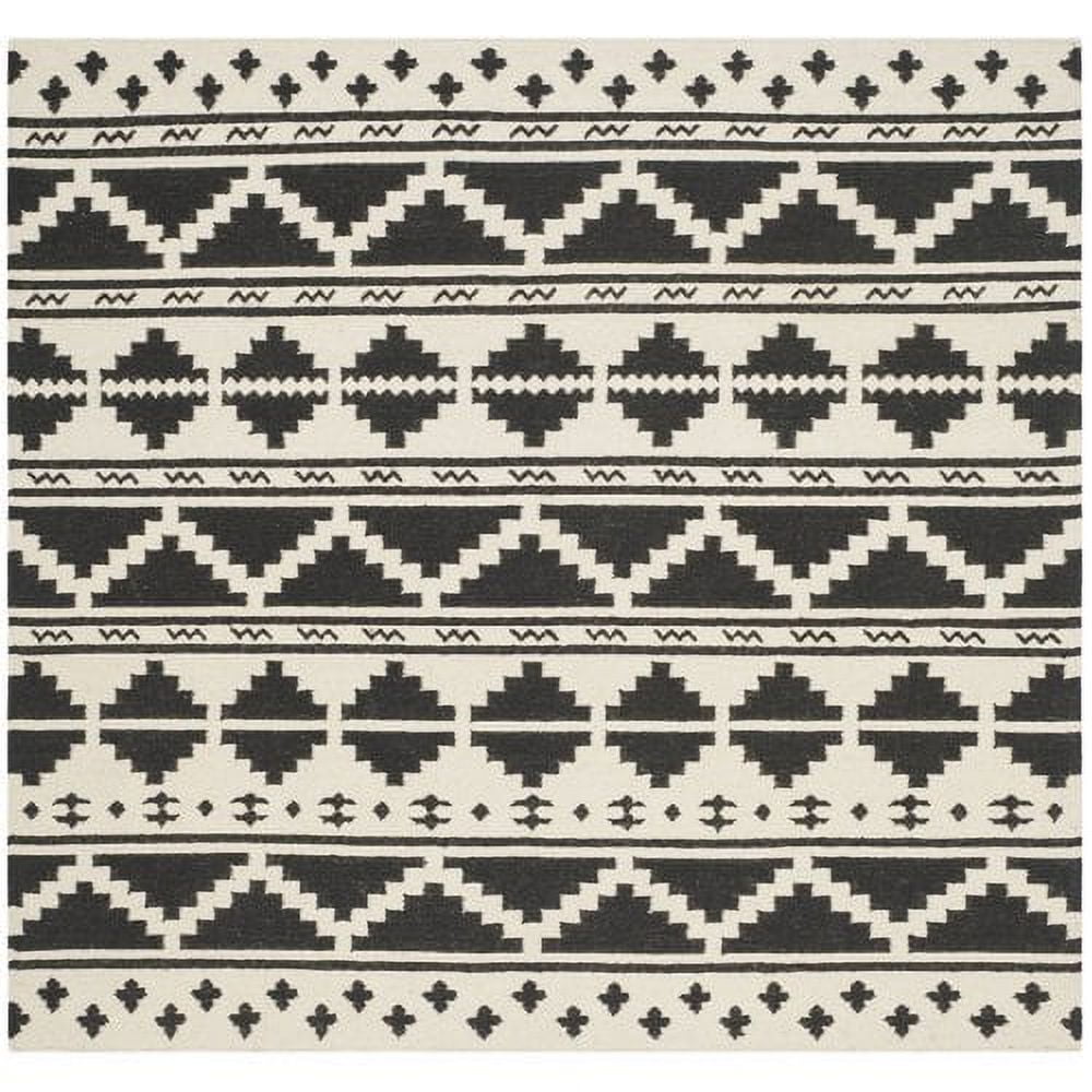 Tribal Motif Handmade Black Wool 6' Square Area Rug