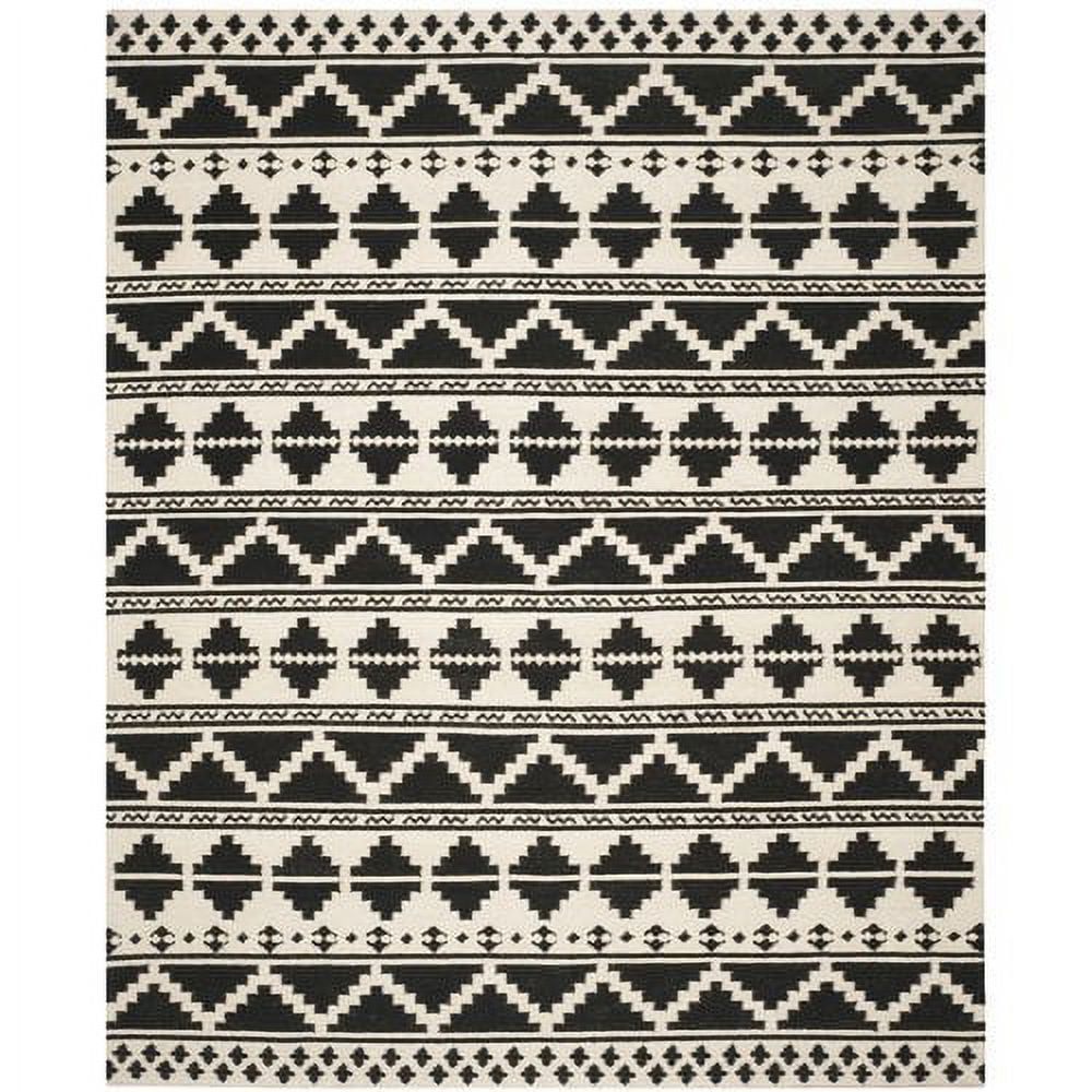 Black and Ivory Geometric Wool 8' x 10' Flat Woven Rug