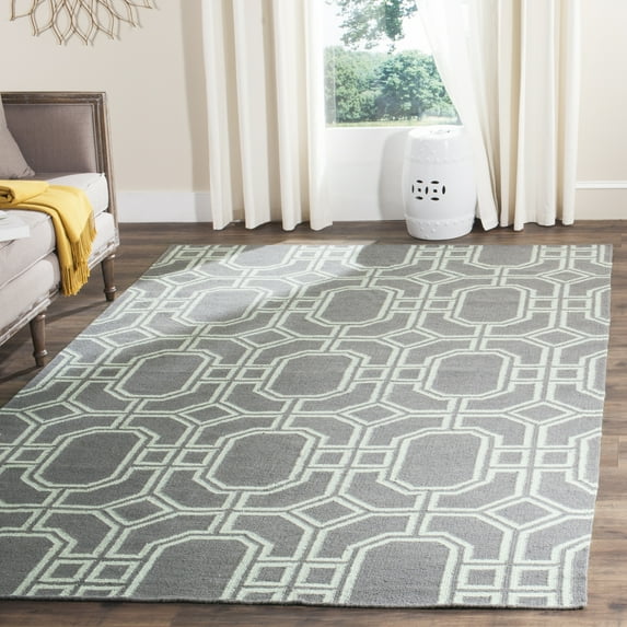 SAFAVIEH Dhurries Sebastian Geometric Wool Area Rug, Grey/Light Blue, 6' x 6' Square