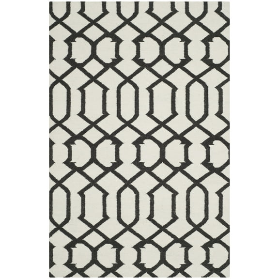 SAFAVIEH Dhurries Selena Geometric Wool Area Rug, Ivory/Charcoal, 3' x 5'