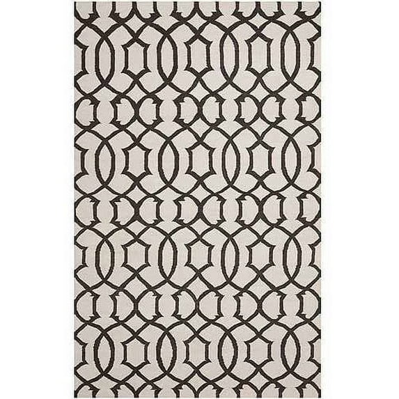 SAFAVIEH Dhurries Selena Geometric Wool Area Rug, Ivory/Charcoal, 9' x 12'