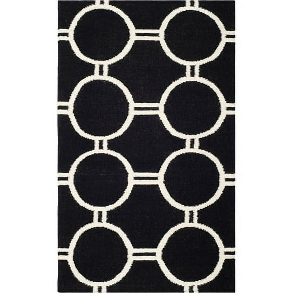 SAFAVIEH Dhurries Sloane Geometric Area Rug, Black/Ivory, 5' x 8'