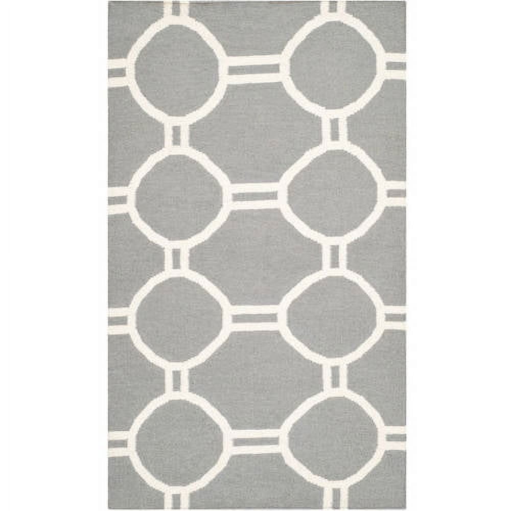 Grey and Ivory Geometric Wool Flat Woven Area Rug