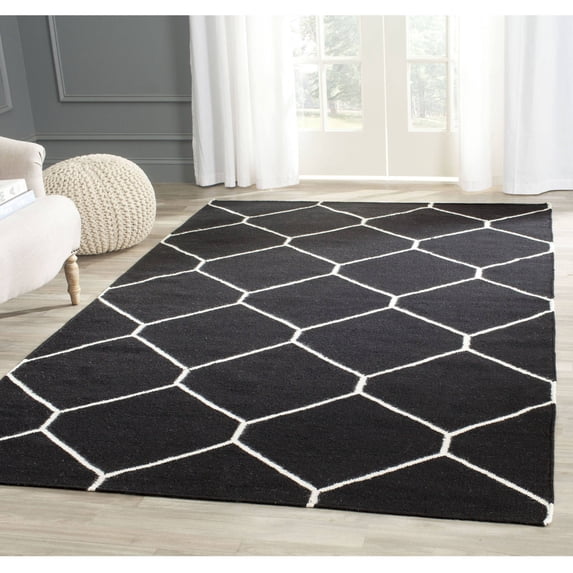 SAFAVIEH Dhurries Solomon Geometric Area Rug, Black/Ivory, 8' x 10'