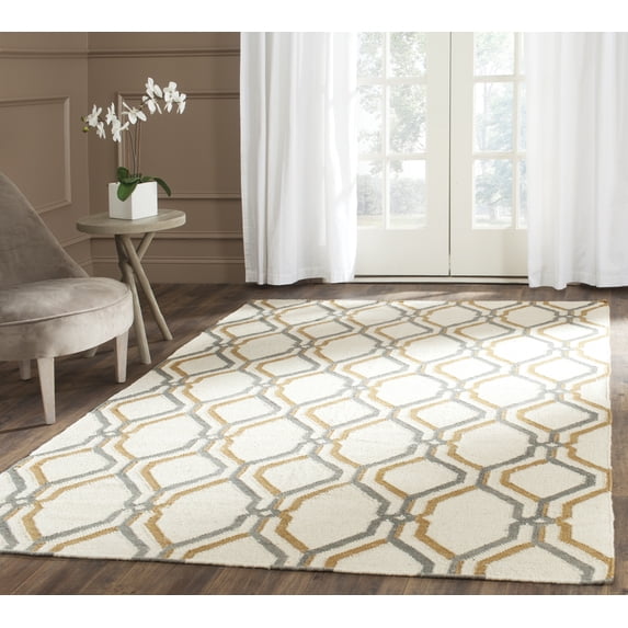 Safavieh Dhurries Steve Trellis Wool Area Rug, Ivory/Black, 4' x 6'