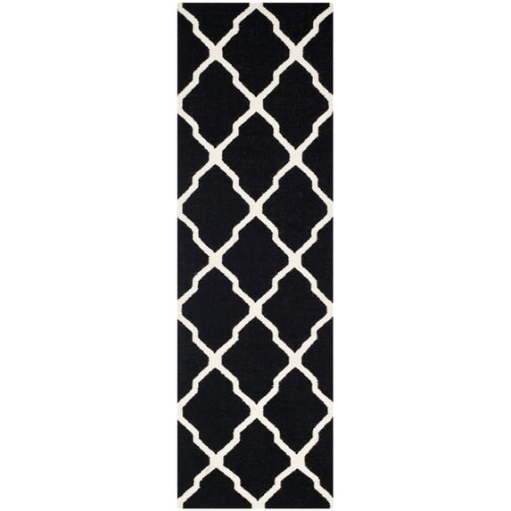 SAFAVIEH Dhurries Tabitha Geometric Runner Rug, Black/Ivory, 2'6" x 6'