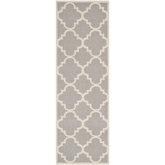 SAFAVIEH Dhurries Tobias Geometric Runner Rug, Dark Grey/Ivory, 2'6" x 10'