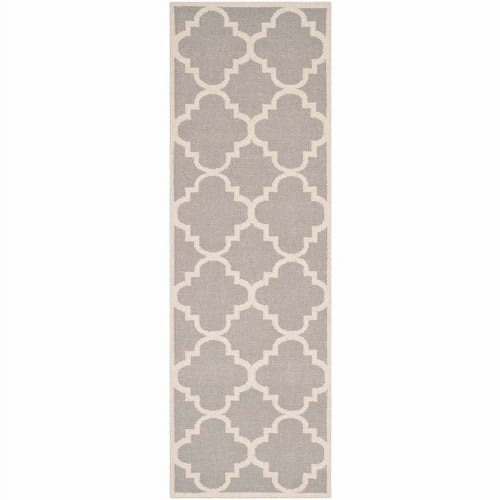 SAFAVIEH Dhurries Tobias Geometric Runner Rug, Dark Grey/Ivory, 2'6" x 8'