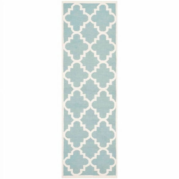 SAFAVIEH Dhurries Tobias Geometric Runner Rug, Light Blue/Ivory, 2'6" x 6'