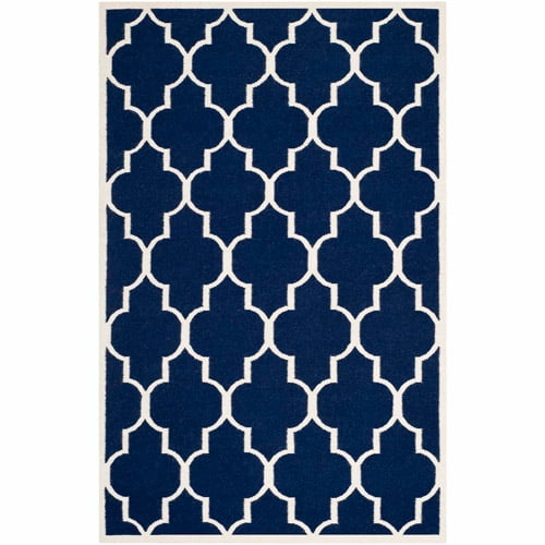 SAFAVIEH Dhurries Toby Geometric Area Rug, Navy/Ivory, 6' x 6' Square