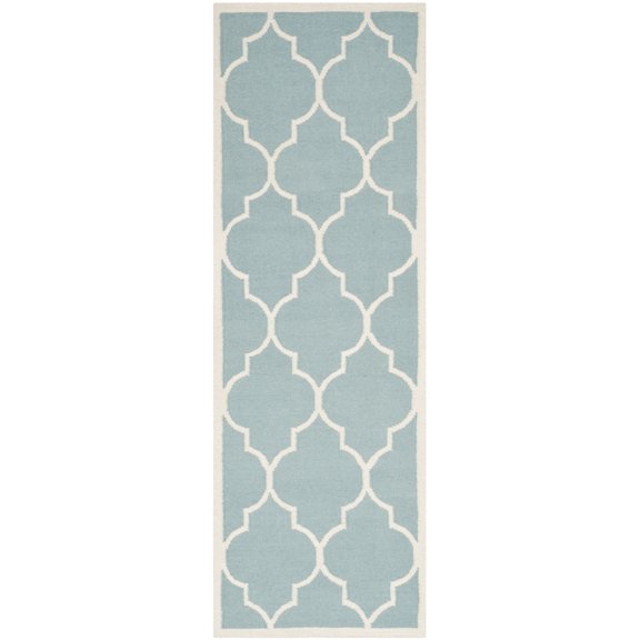 SAFAVIEH Dhurries Toby Geometric Runner Rug, Light Blue/Ivory, 2'6" x 6'
