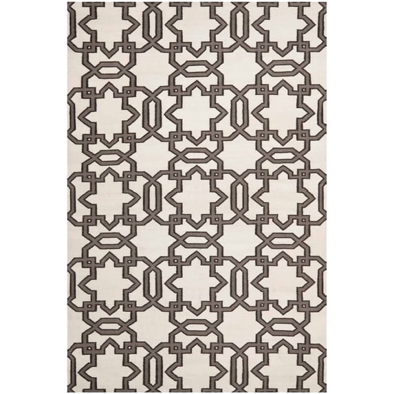 SAFAVIEH Dhurries Toria Geometric Wool Area Rug, Ivory/Grey, 5' x 8'