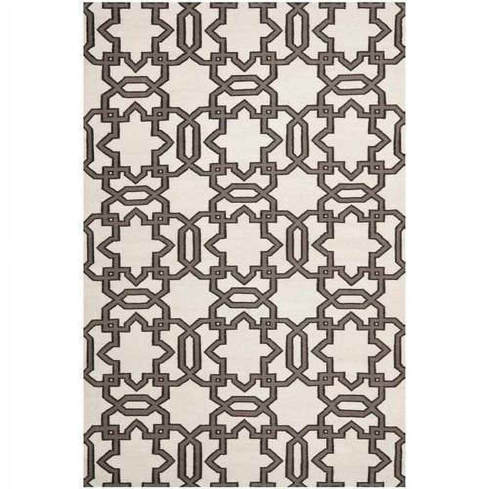 Ivory and Grey Geometric Flatweave Wool Rug, 6' Square